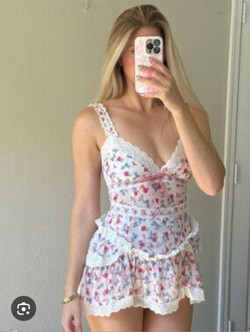 New!For Love And Lemons Ditsy Day Mini Slip Floral Lace-Trim White Chemise